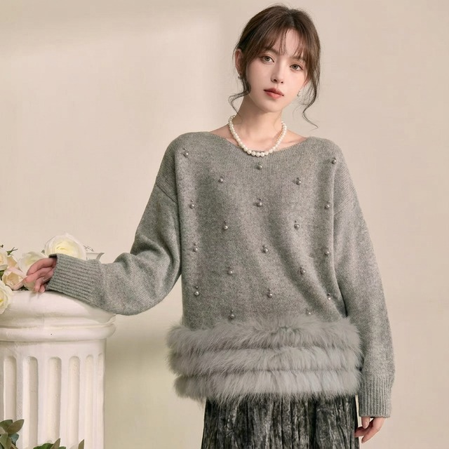 Beaded knit pullover 00281【2col】