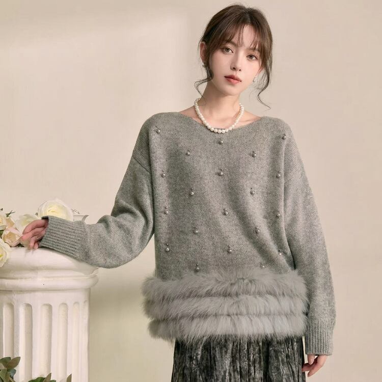 Beaded knit pullover 00281【2col】
