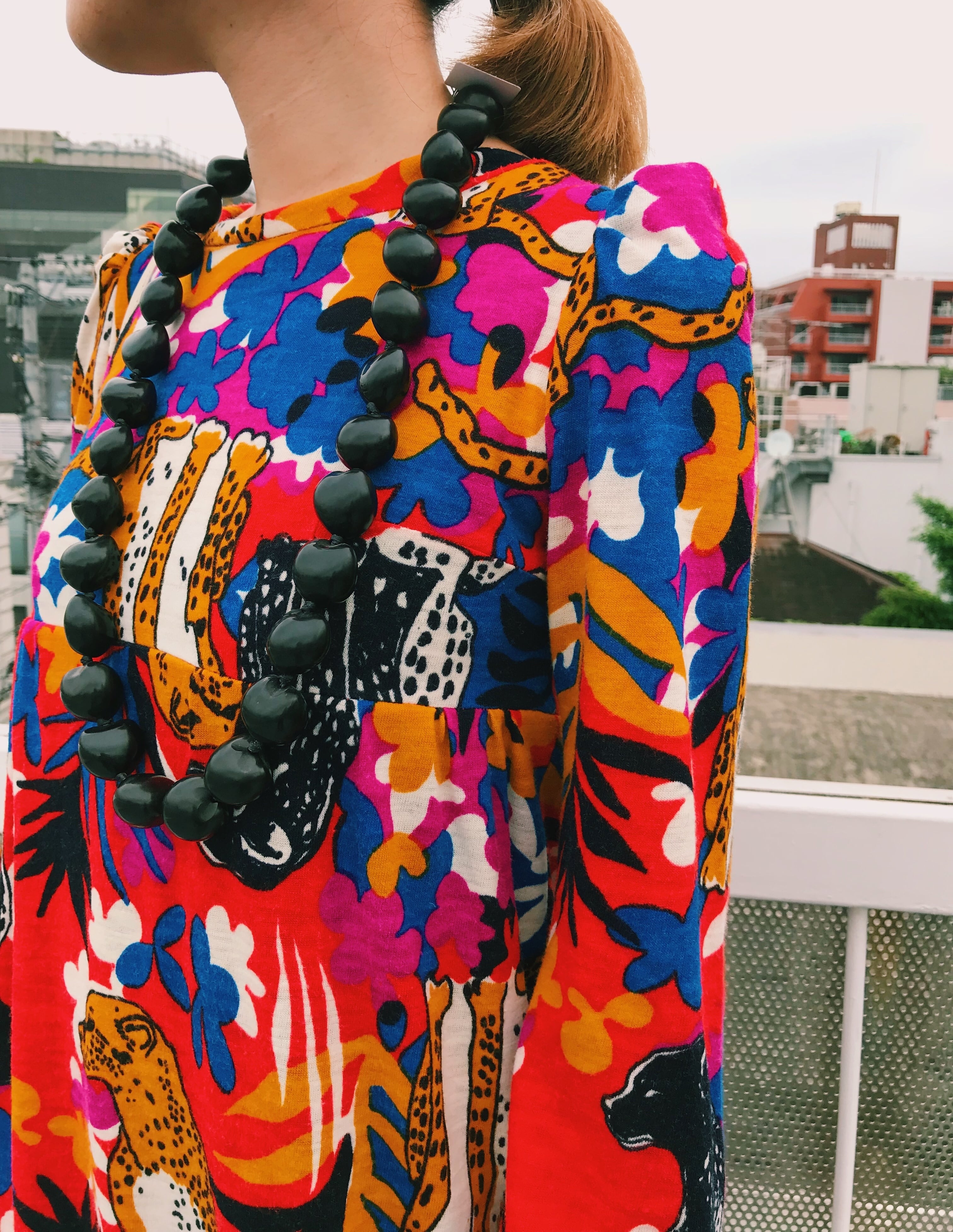 70s red animal print long dress ( ヴィンテージ レッド アニマル柄