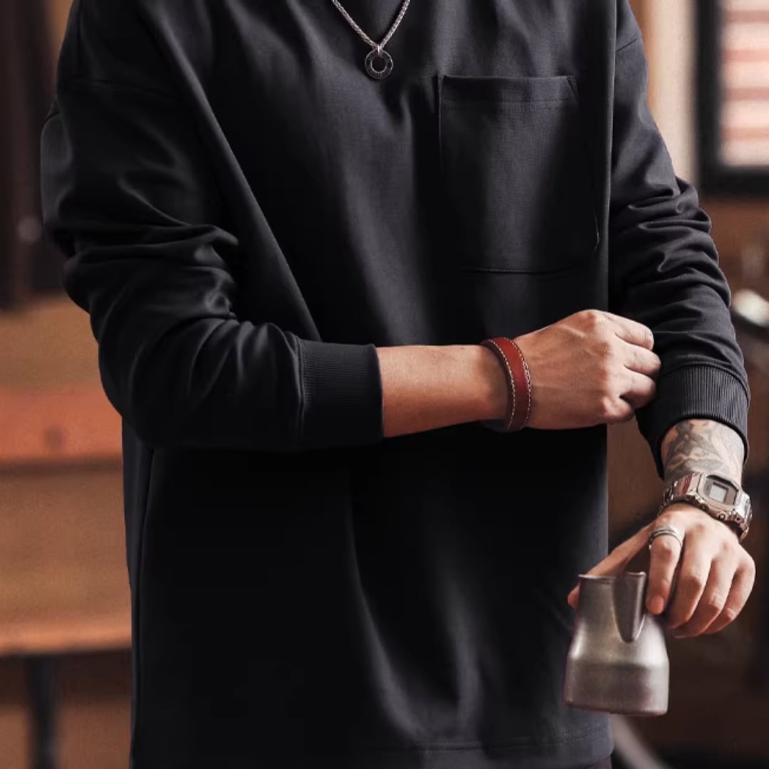 Men's Black Loose Long Sleeve Top(GV313)