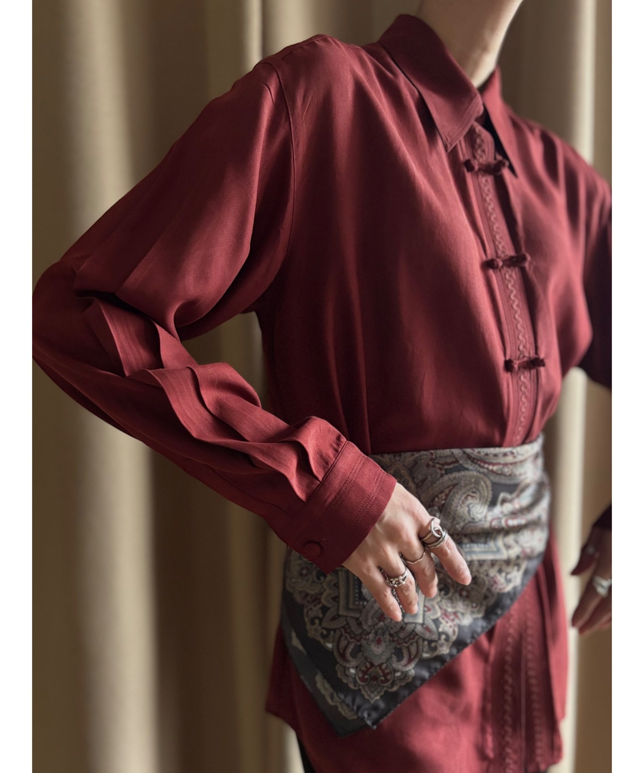 SJ china button design silk shirt-5030-10