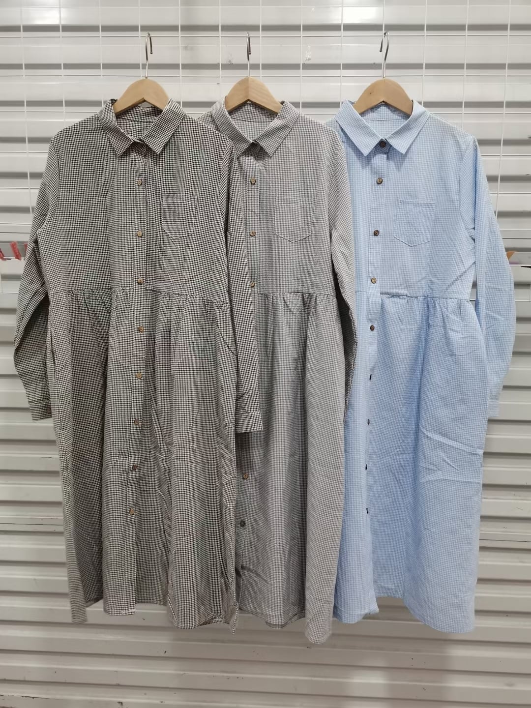 胸下切り替え　ギンガムチェックシャツワンピース　ASF212010-1070