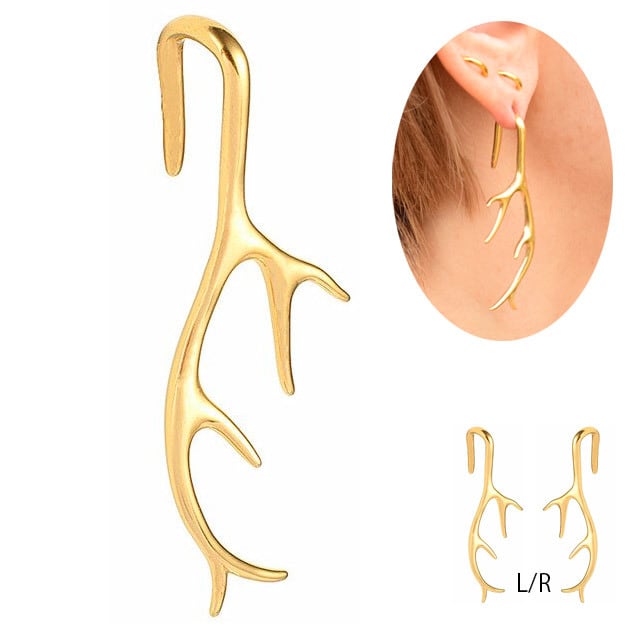 ボディピアス 12g ゴールド Deer horn インパクト大 フックピアス