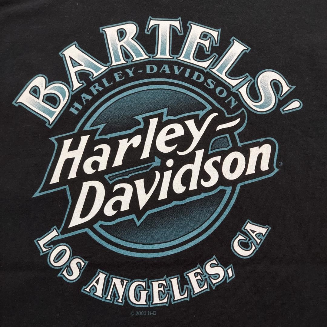 ハーレーダビッドソン プリントTシャツ ロンT ロサンゼルス 黒 白 青 ロゴ