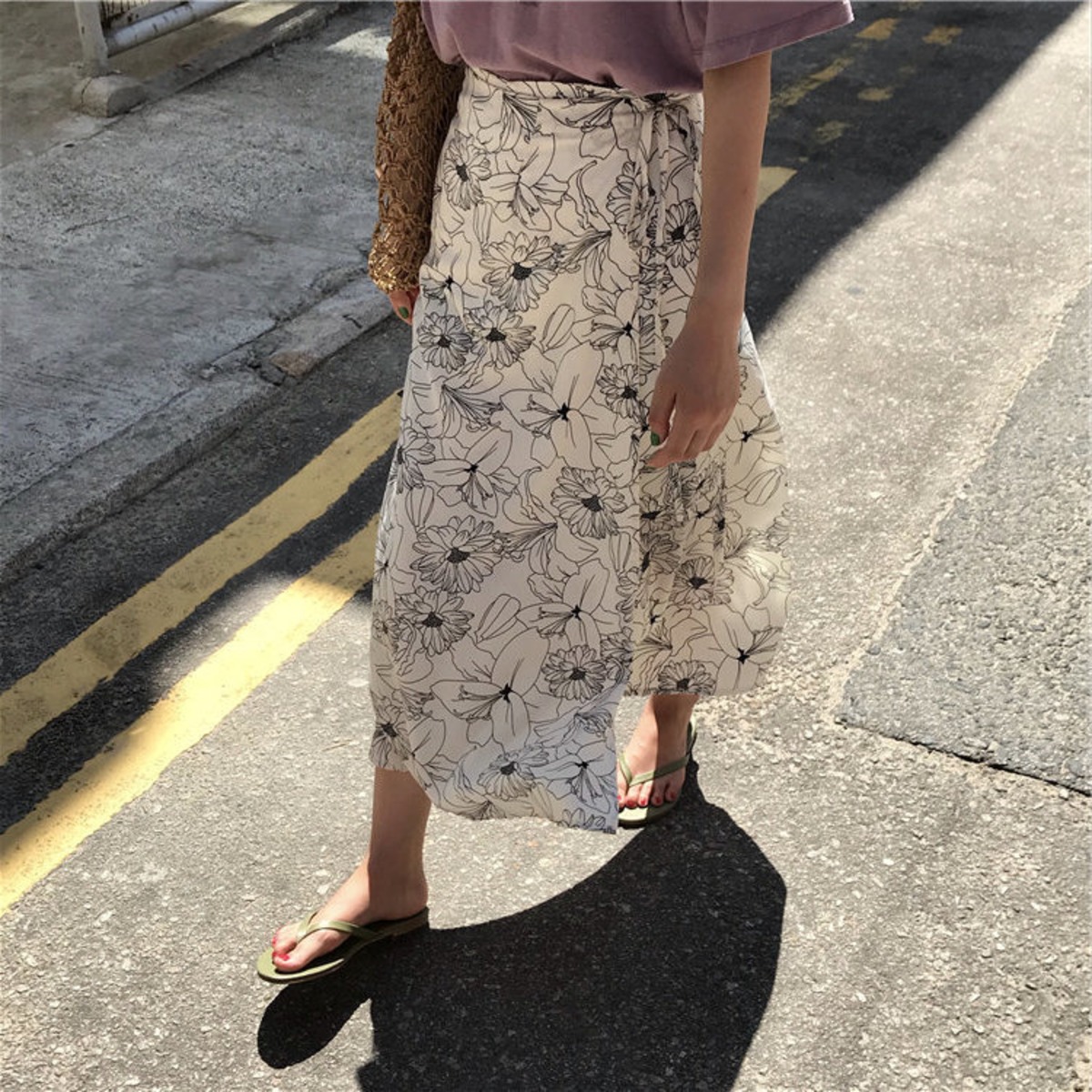 おしゃれボタニカル柄 ラップスカート 巻きスカート 花柄 大人フラワー