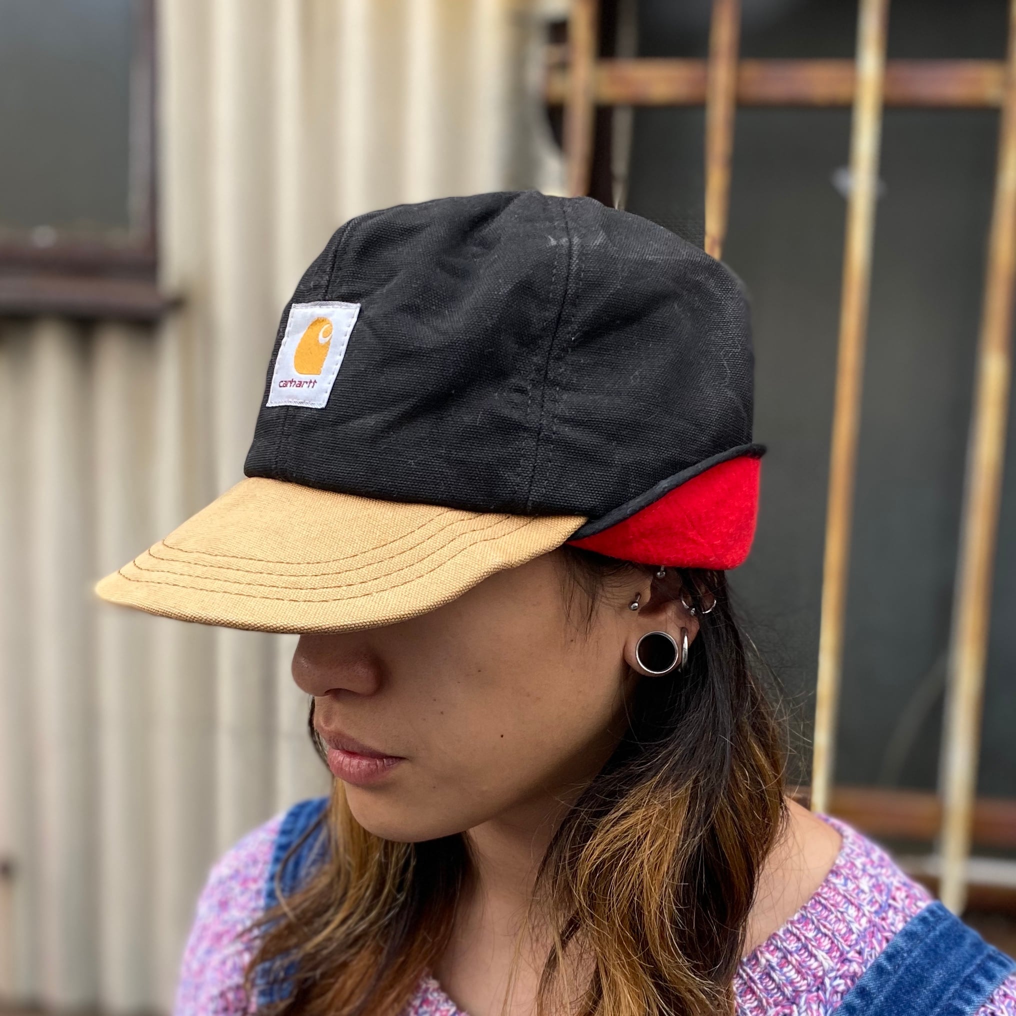 USA製 Carhartt カーハート ダック地 ロゴ ワークキャップ 耳当て付き 3way ブラック 黒 メンズL 古着 【帽子】 | cave  古着屋【公式】古着通販サイト