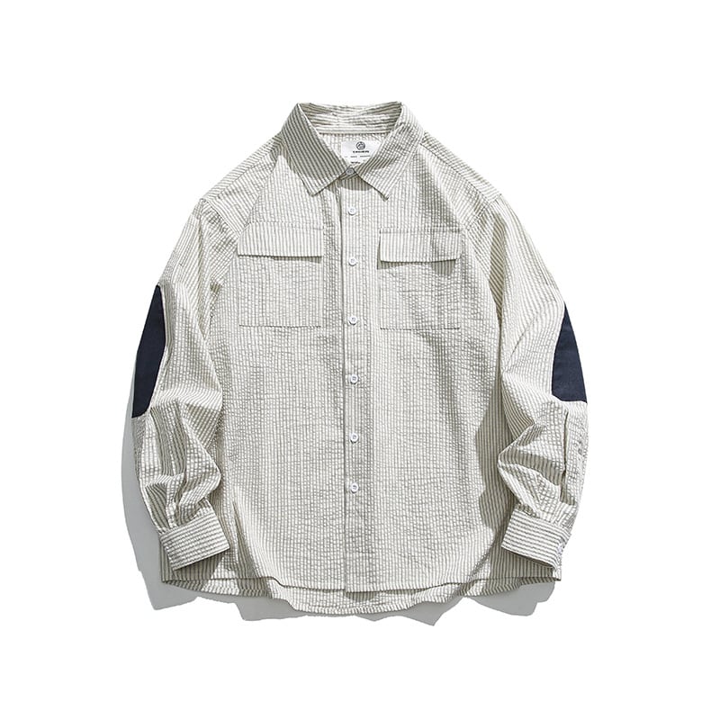 長袖シャツ ユニセックス パッチワーク ストライプ シャツ ストライプパッチワークシャツ / Striped Patchwork Shirt