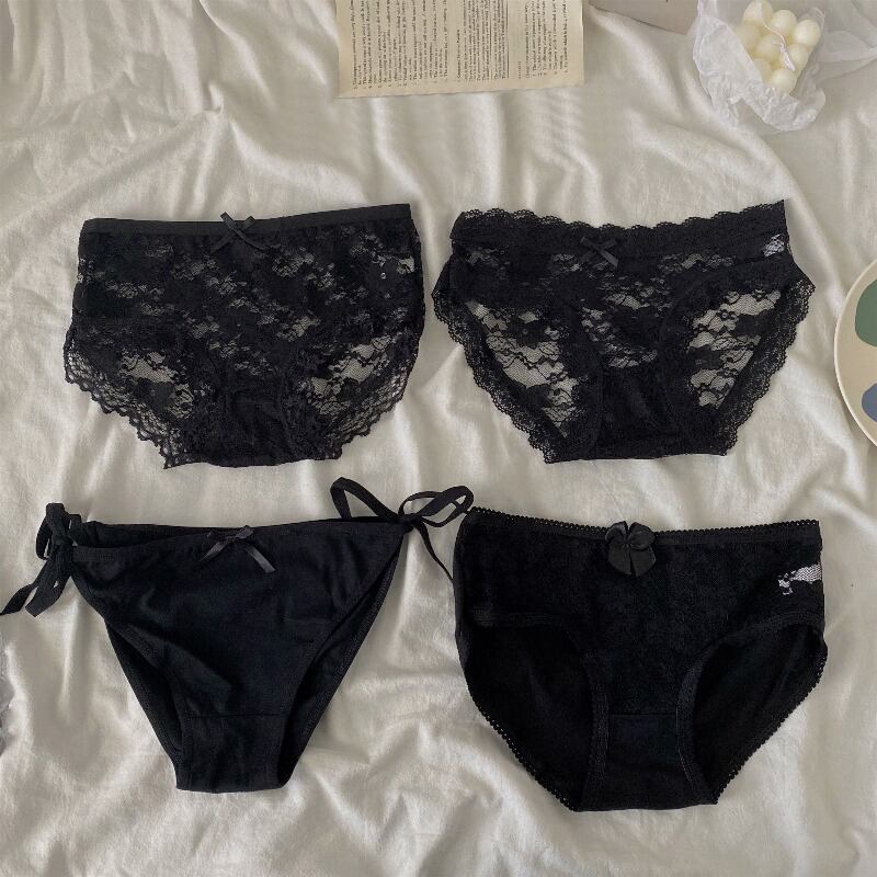 女の子黒純綿抗菌レースセクシーパンティー 1号婦人7637870019