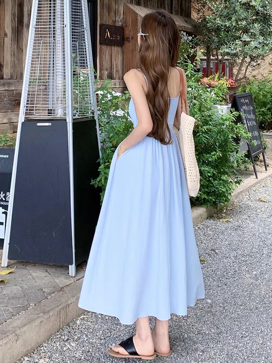 胸パッド入りウエスト切替えキャミソールワンピース ワンピース キャミ