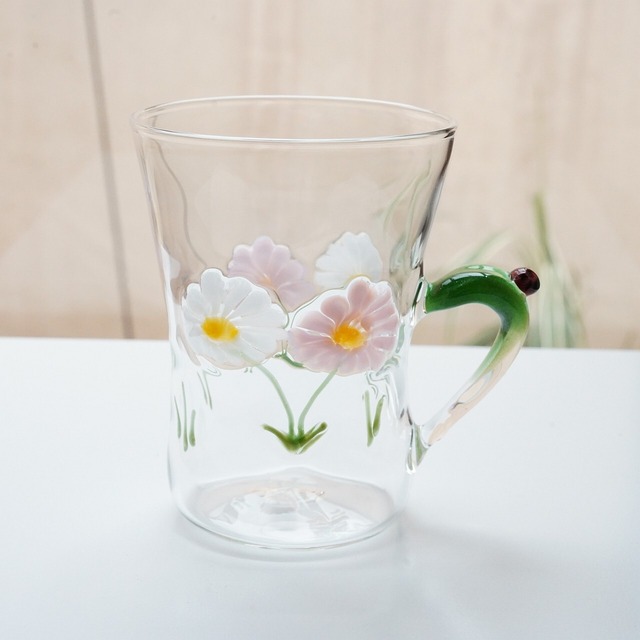 【竹川久仁子】耐熱ガラス　花マグカップ　ピンク　T-2-B