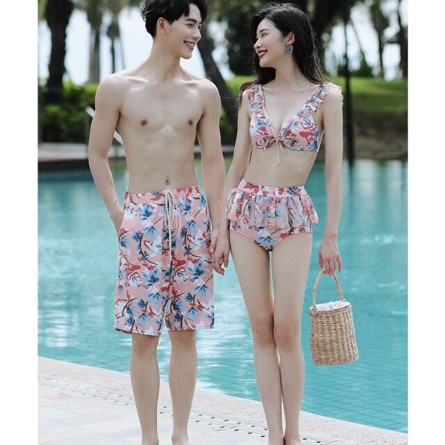 予約販売】水着 メンズ レディース カップル水着 4点セット ペアルック