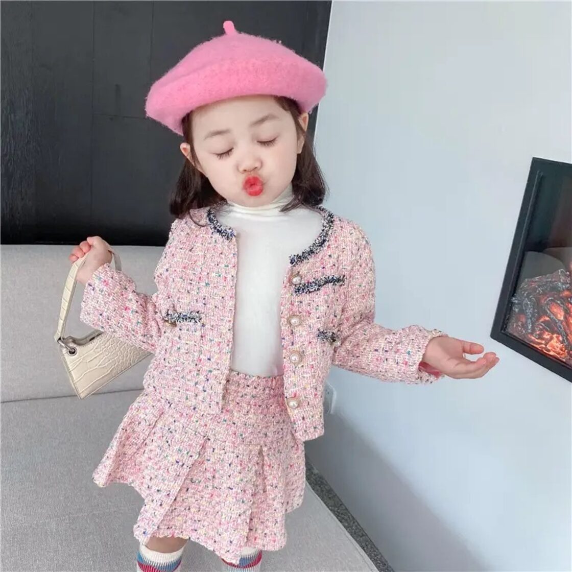 ☆送料無料☆ 2カラー 女の子 ツイード風セットアップ 90cm〜130cm 春 