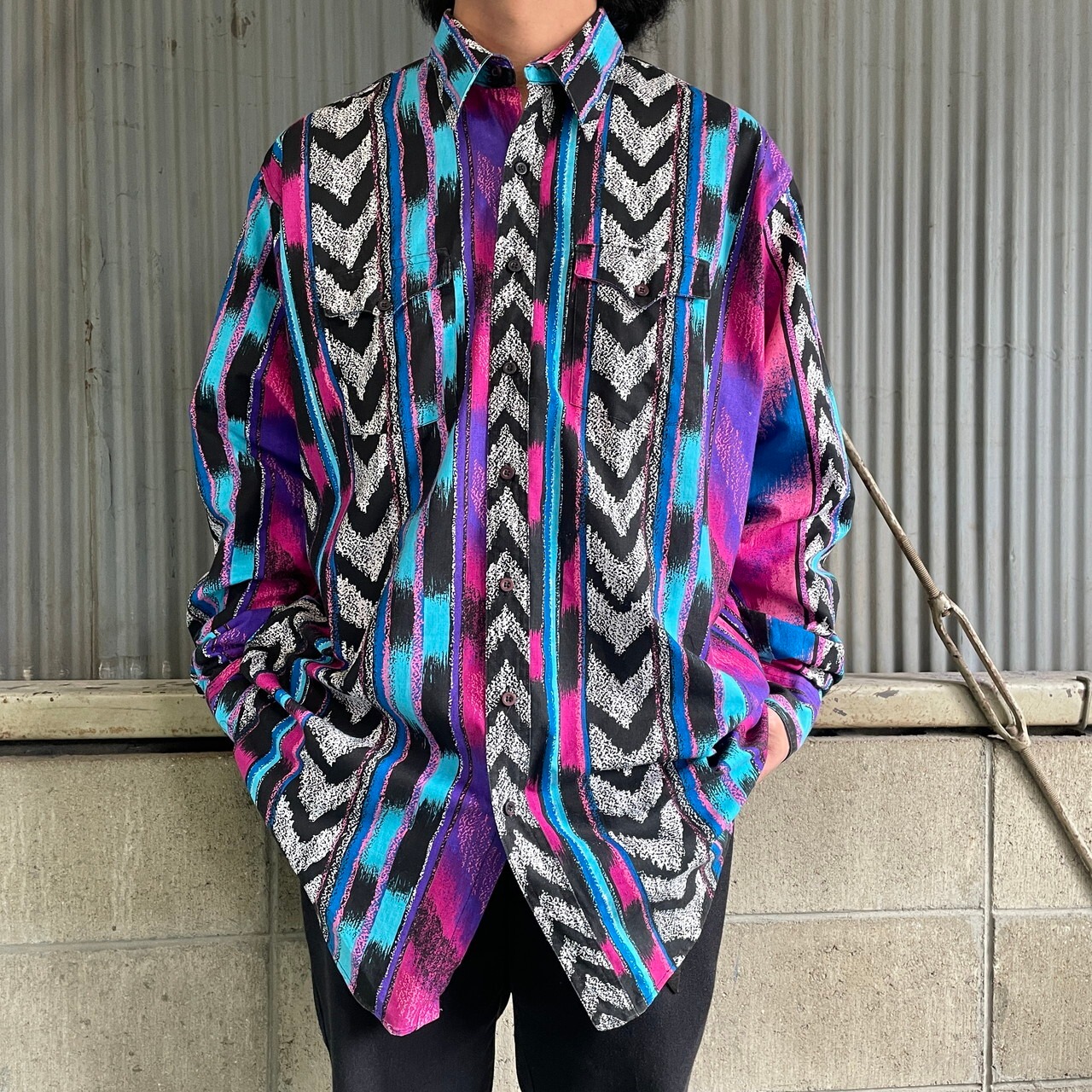 90年代 USA製 ROPER サイケデリック ネイティブ柄 長袖 ウエスタン 