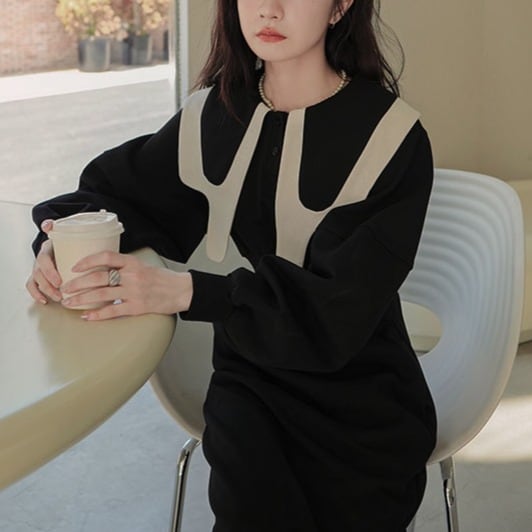 コントラストビックカラー コクーンワンピース 00077