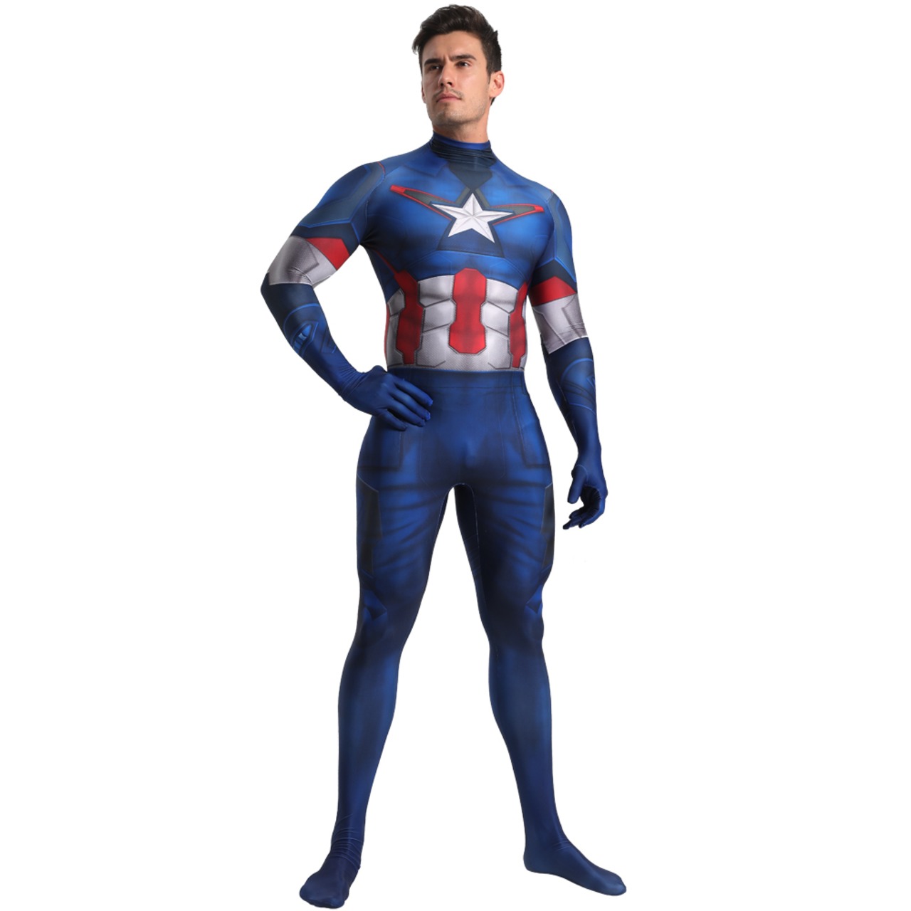 VIRIYA キャプテン・アメリカ Captain America スーツ コスプレ コスチューム ハロウィン 仮装 全身タイツ タイツ ボディースーツ 男女兼用 Captain America