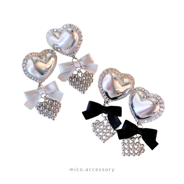 Silver heart ribbon（pierce／earring）