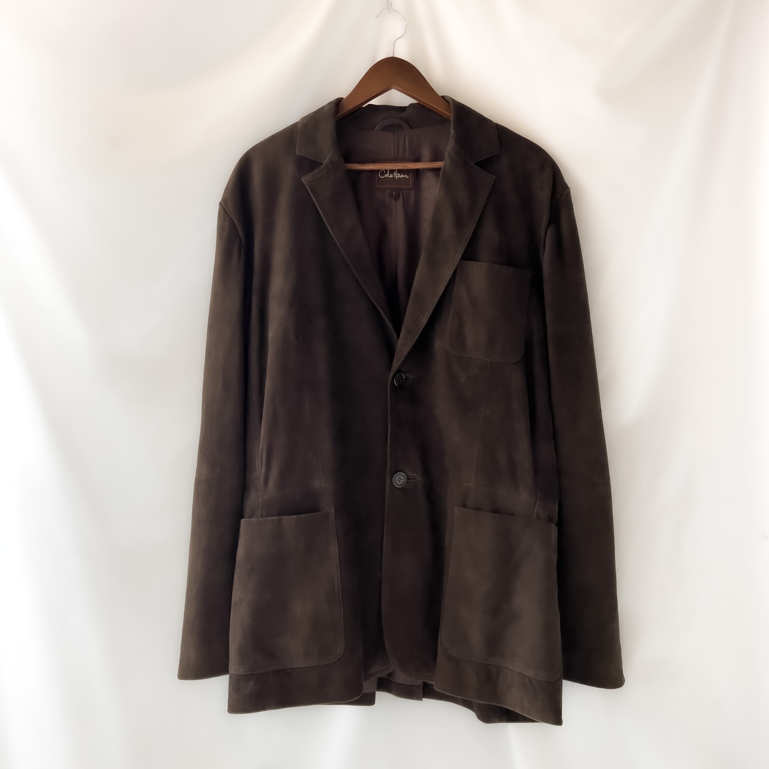 COLE HAAN” dark brown goat suede leather jacket single type コール