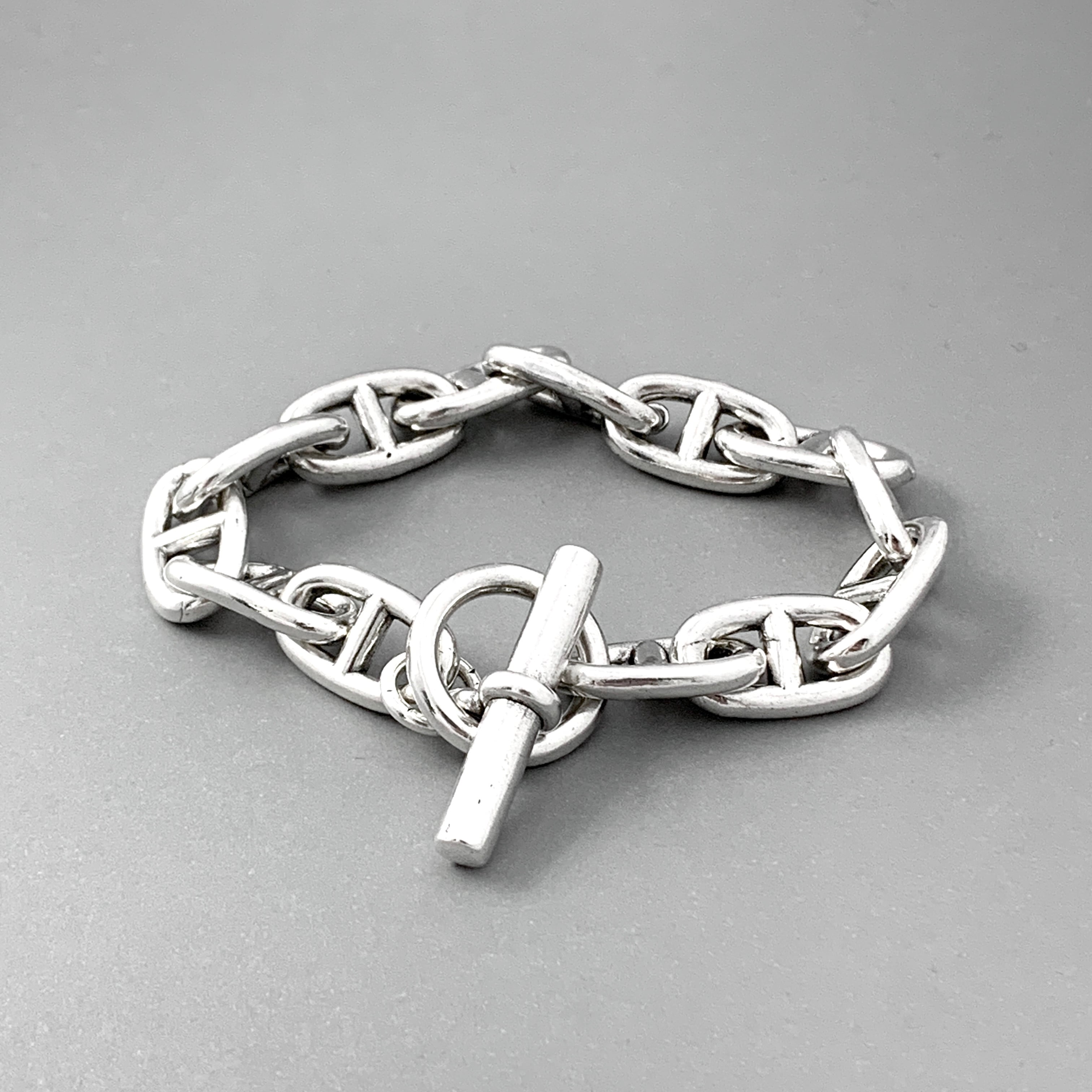 重厚 アンカーチェーン ブレスレット きつ シルバー S925 銀 ヴィンテージ 