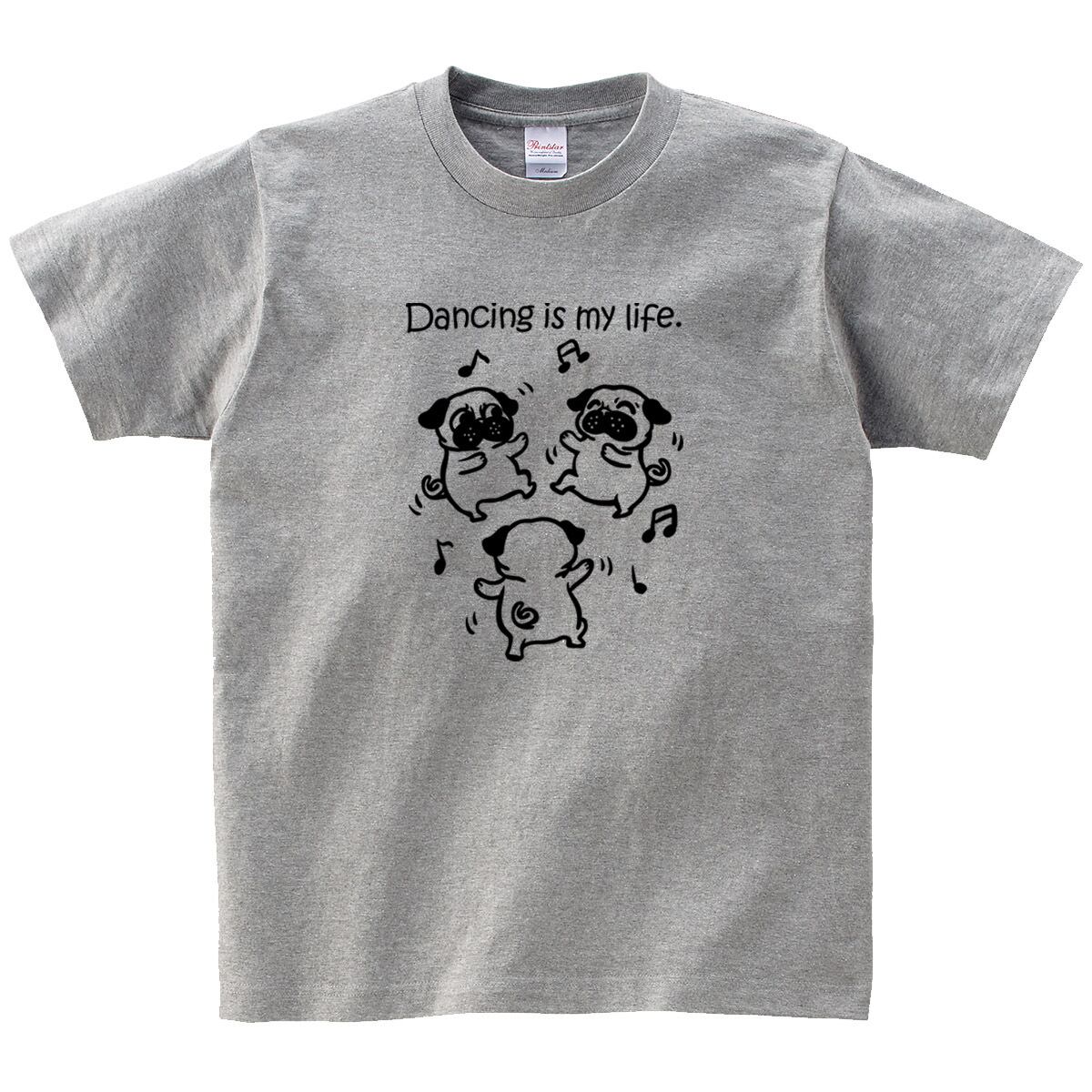 ダンシング パグ Tシャツ dog85 ダンス 犬 ブヒ ゆるい 手描きイラスト パグ 犬好き 犬服