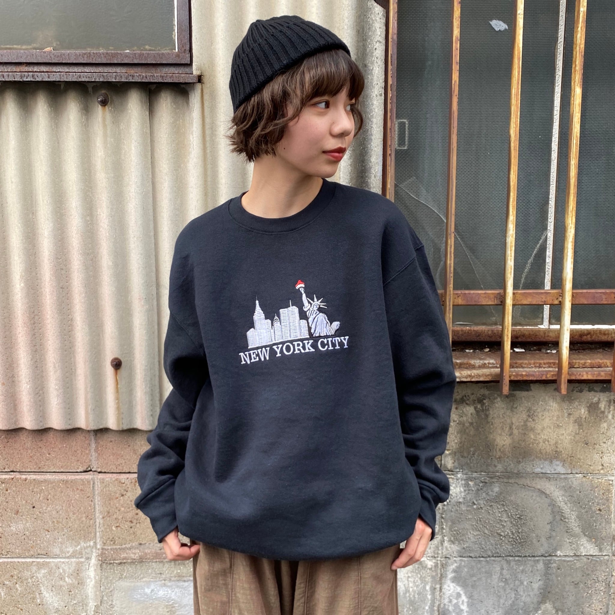 NEW YORK CITY ロゴ 刺繍 スウェット トレーナー ブラック 黒 メンズL 古着 【スウェット】 | cave 古着屋【公式】古着通販サイト