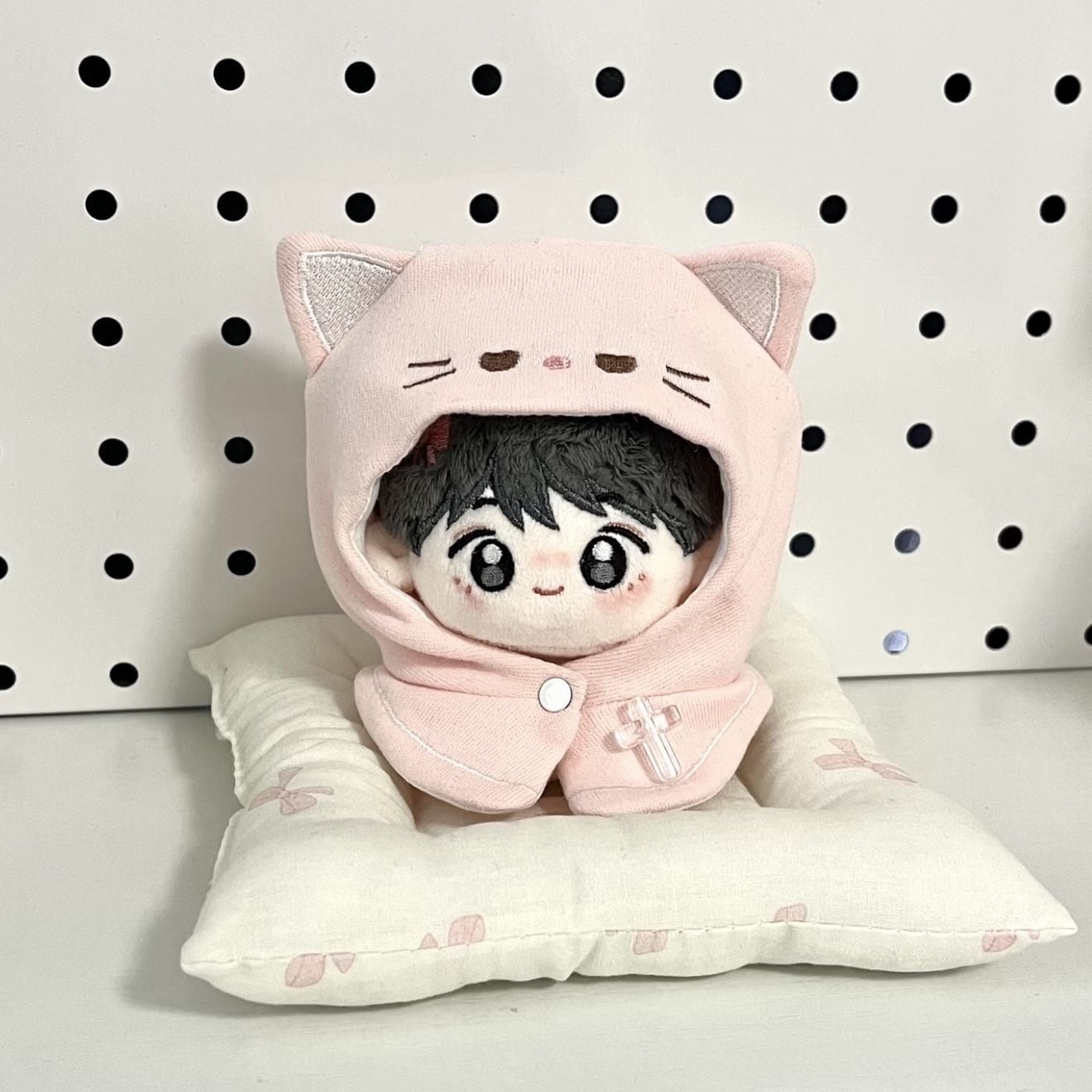 10cmぬいぐるみ用 猫耳フード付きケープ 刺繍 かわいい 着せ替え