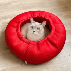 【新作！ねこ壺ベッド】通気性抜群！メッシュベッド (レッド)Lサイズ（3㎏～7㎏向け）,通年用,長時間乗っていても蒸れにくい♪抜け毛が付きにくい！
