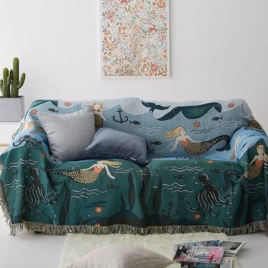 ブランケット 多用途 人魚 マーメイド 海 おしゃれ かわいい インテリア 北欧 160cm x 130cm 230cm x 180cm 260cm x 160cm ラグ マット カーペット フリンジ ソファー カバー 長方形 ひざ掛け 肩掛け 毛布 絨毯 じゅうたん