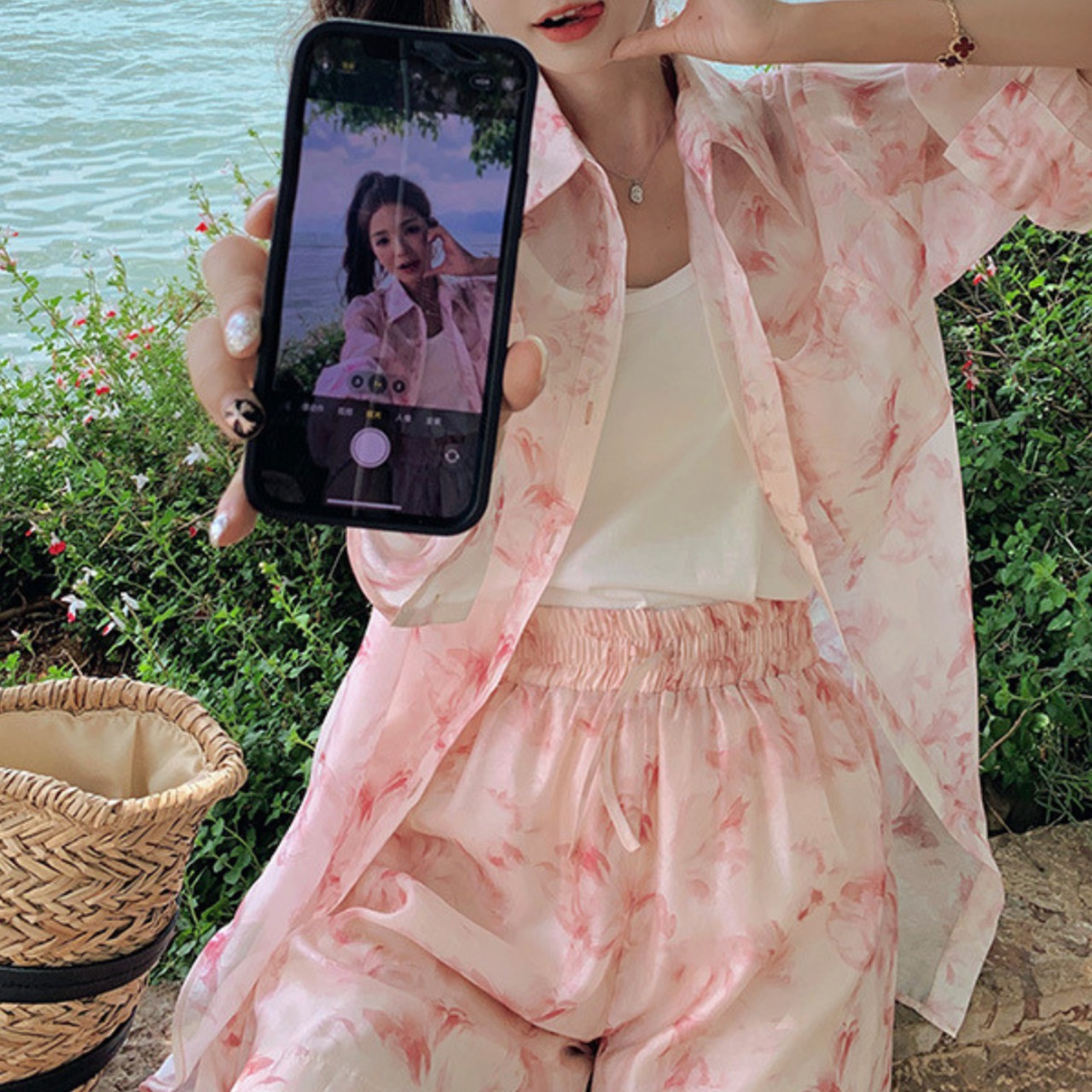 Pink Printed Fashion Three-piece Set 5096