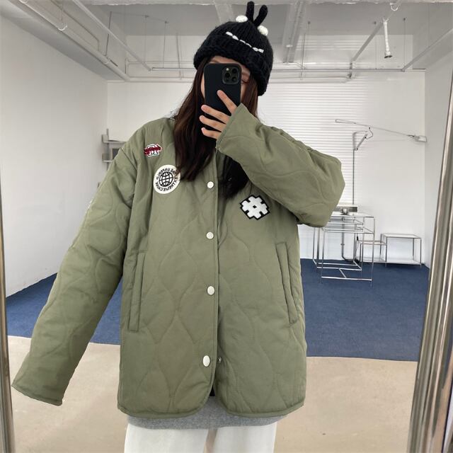 予約販売】キルティングジャケット アウター ショート丈 ワッペン