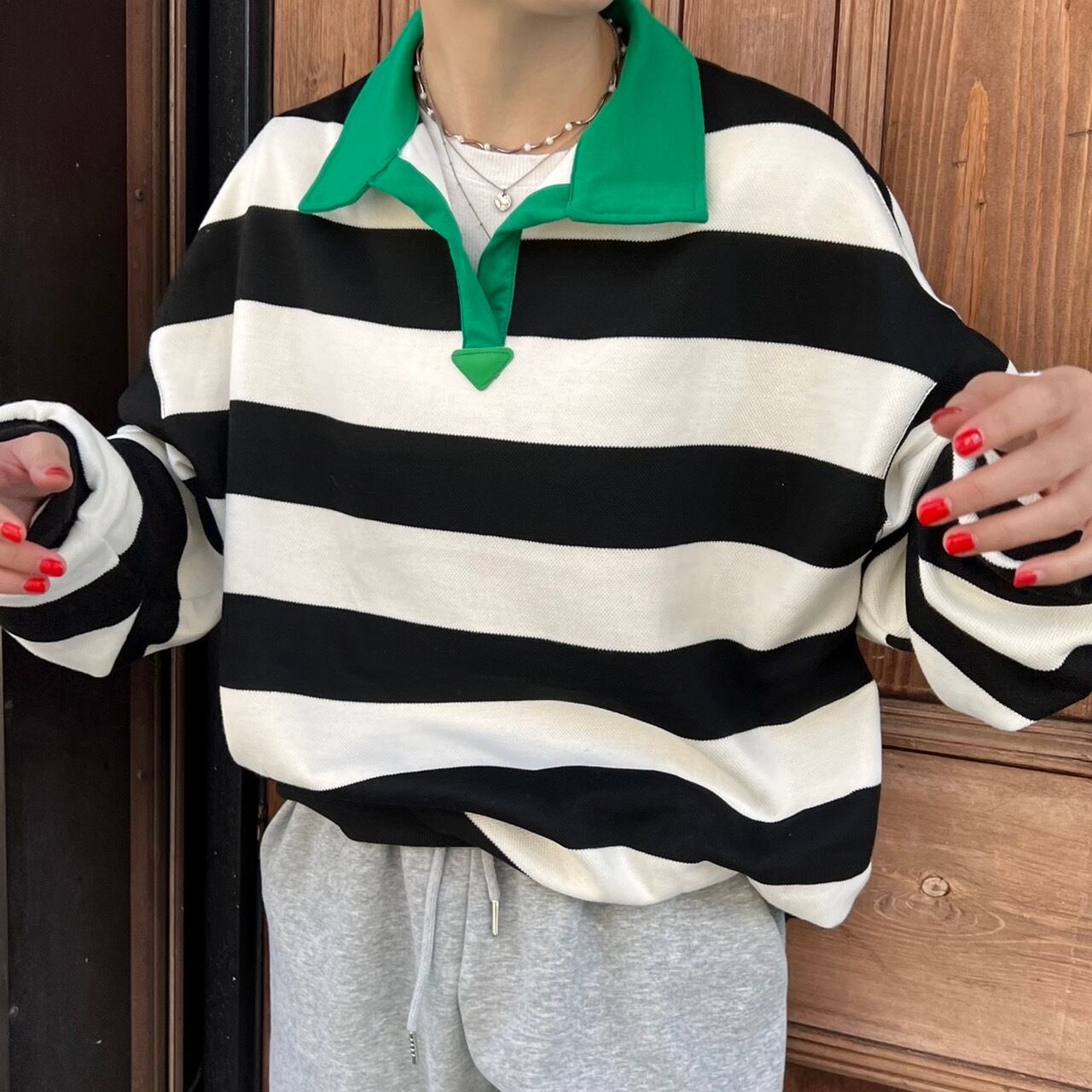 ポロネックボーダートップス_LN01712