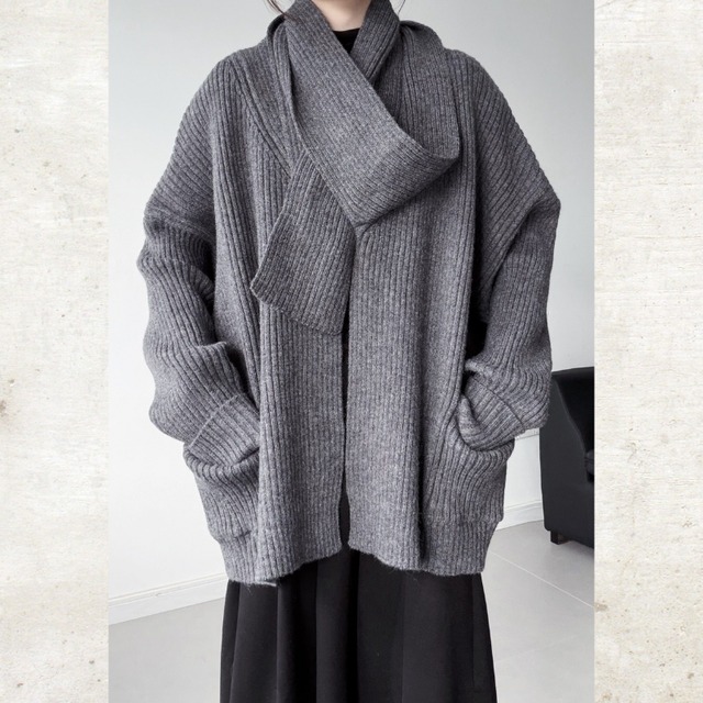Scarf-Collar Wide Cardigan　H0489