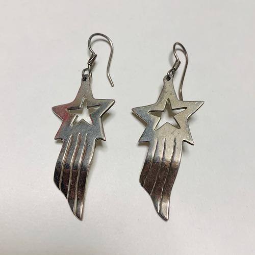 Vintage Silver Star Dangle Pirced Earrings Made In Mexico