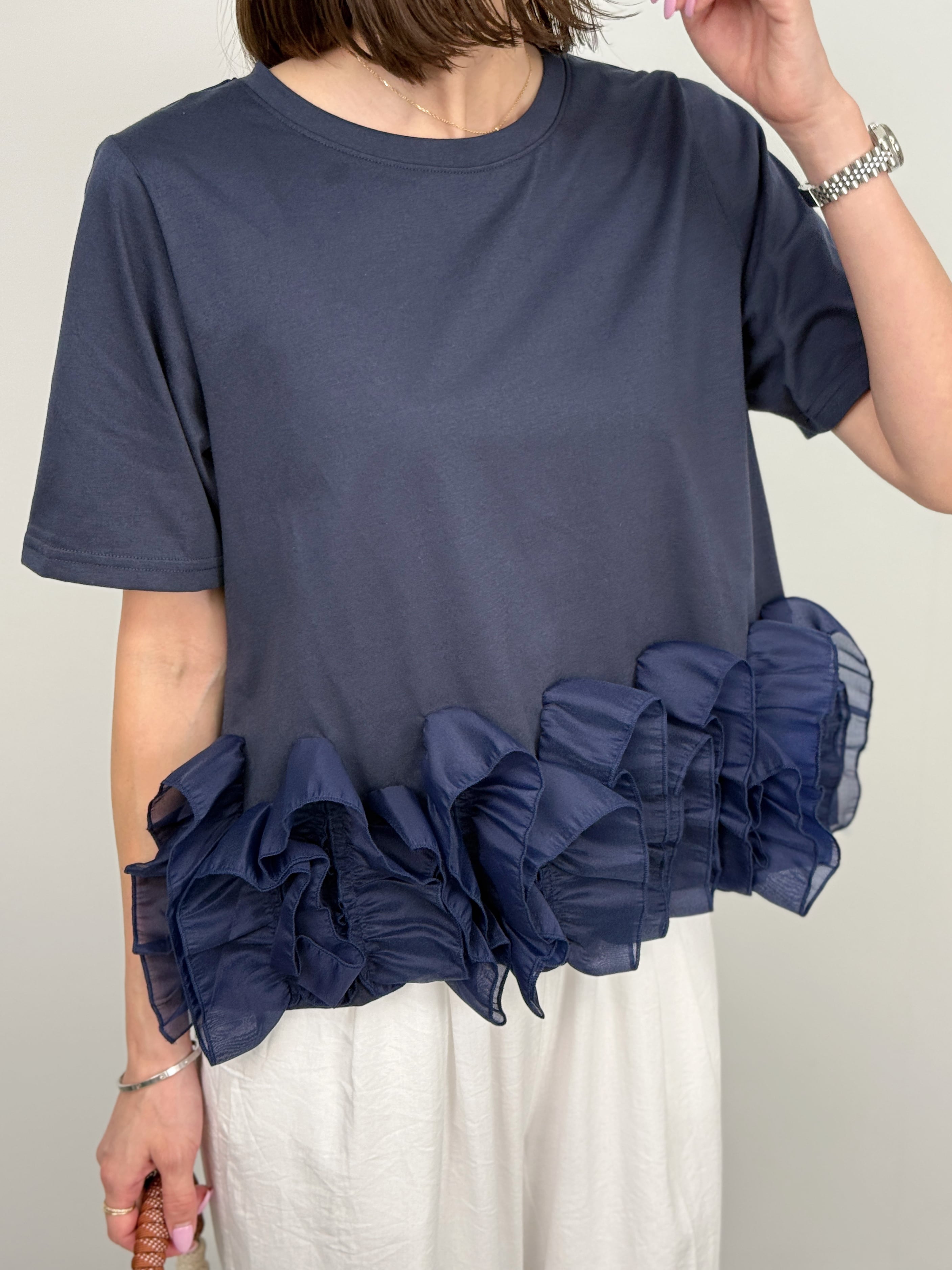 ツーフェイスフリルTシャツ