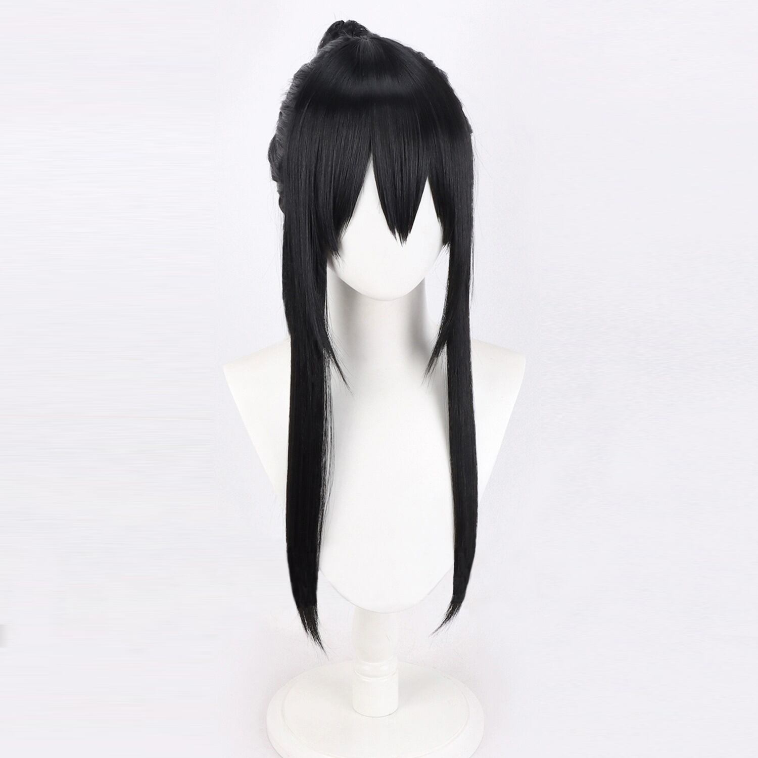 コスプレ耐熱ウィッグ ブラック 結い上げ ポニーテール バンス付き
