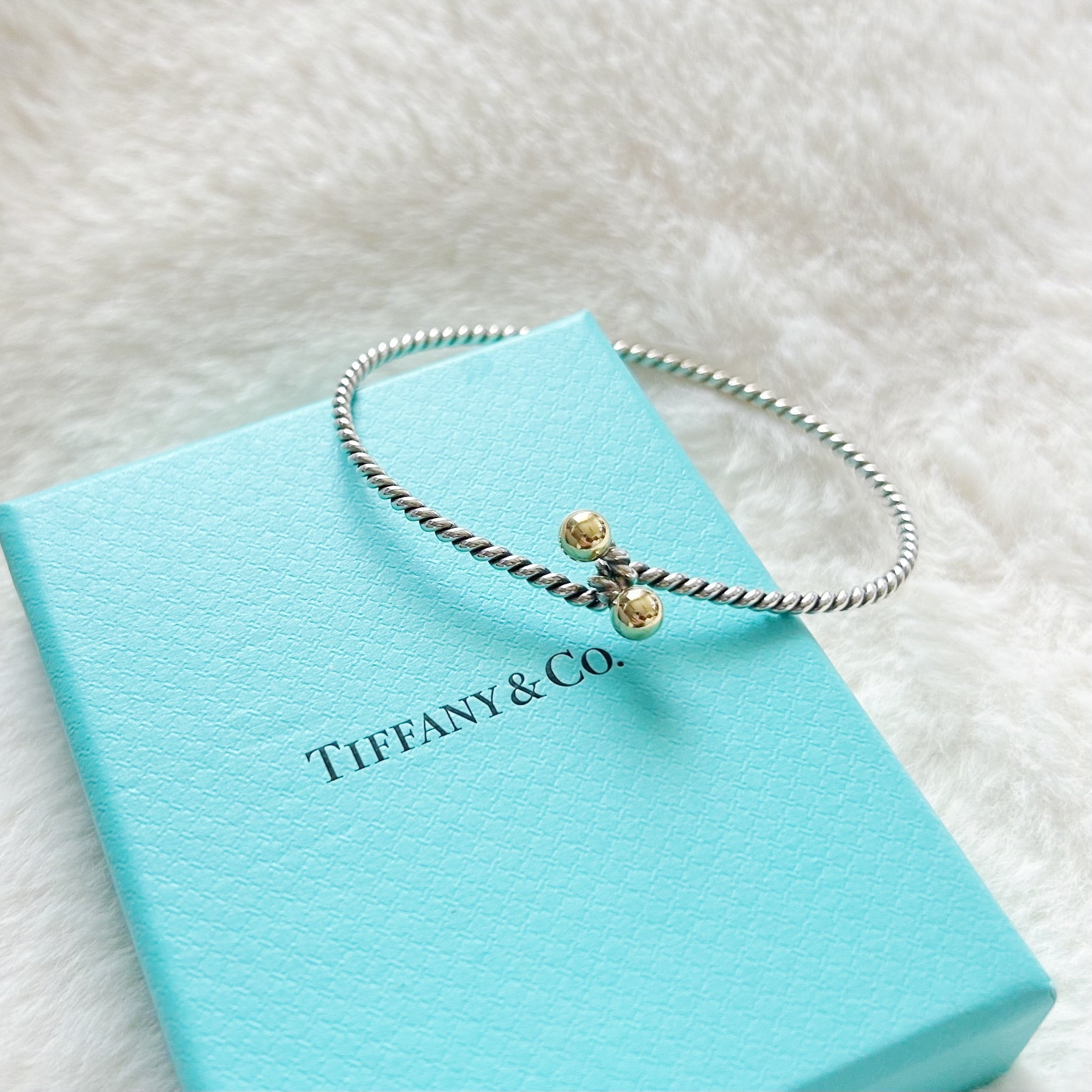 TB8055】Tiffany&Co. twist wire bangle/silver925,K18/ティファニー