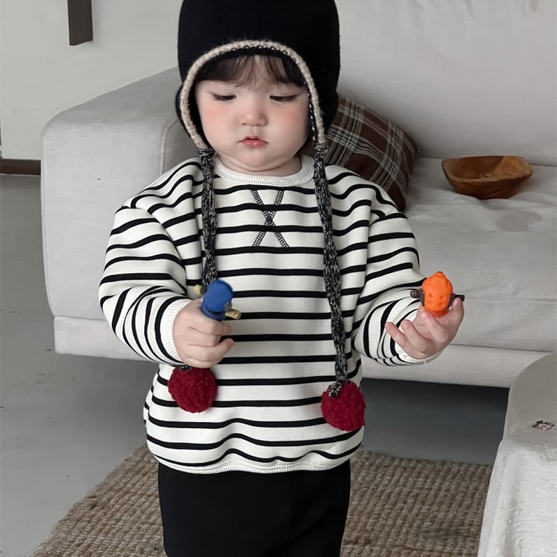 【BABY&KID】冬新作 暖かいボーダートレーナー