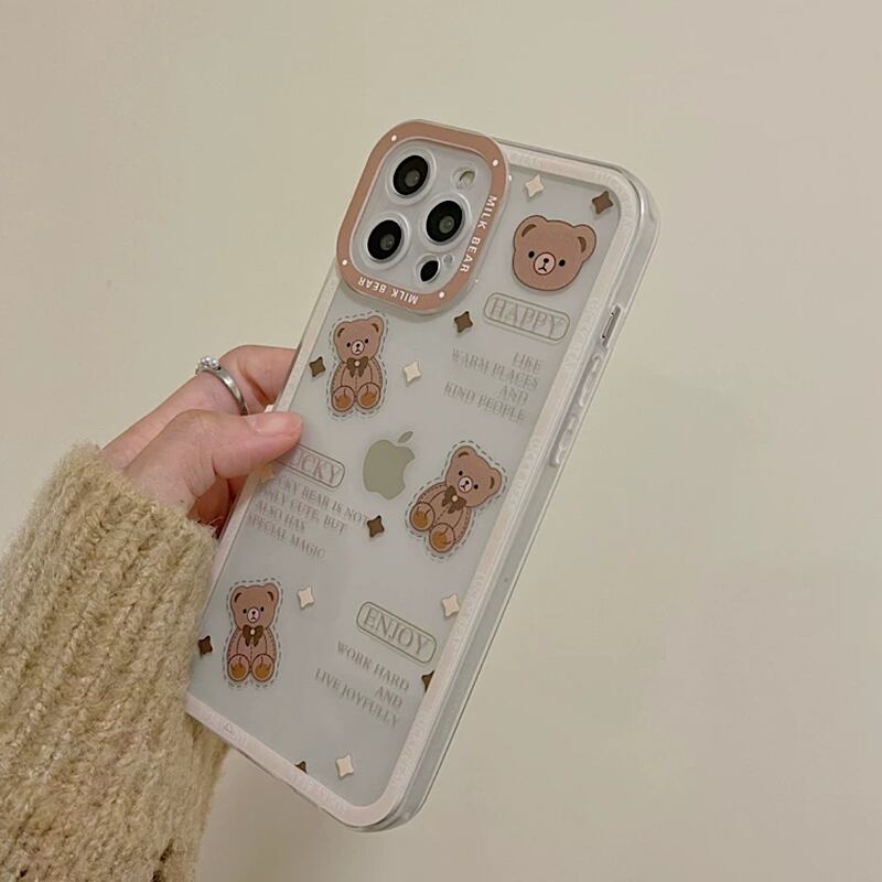愛され人気 可愛い くまさん柄 クリアiphoneケース スマホケース くまさん クリア素材 英字 スケルトン 韓国っぽ スマホカバー 可愛い Lamitte Deco トレンド 韓国ファッション ショップ Base店