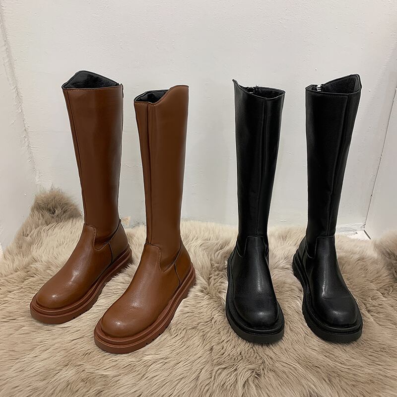 ロングブーツソリッド カラーカジュアル 靴 シューズ ラウンドトー ソリッドカラー フェイクシューズ5611519323