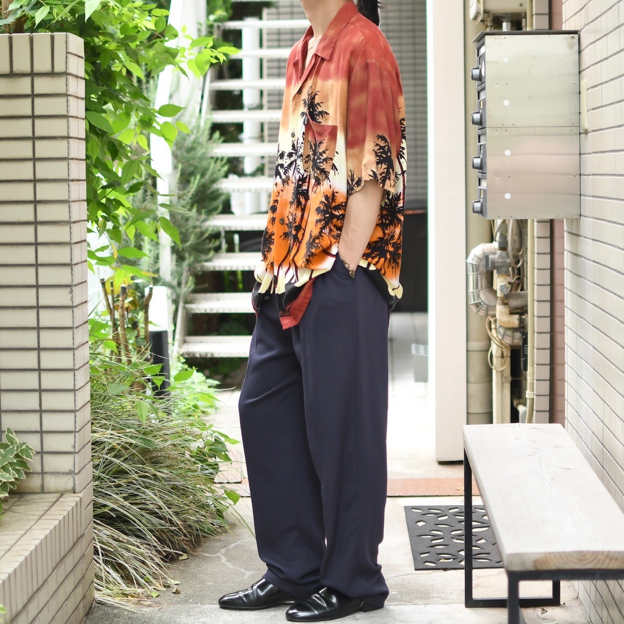 rayon blend 3tuck slacks faded navy