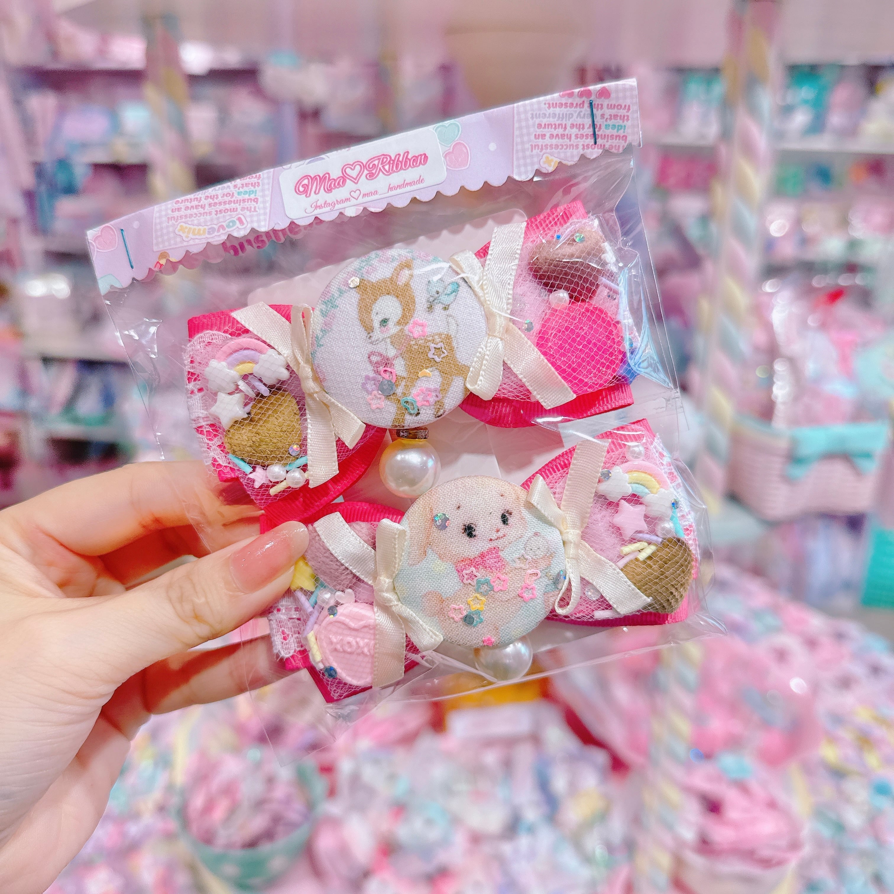 【R14】56-19くるみチュールリボンツインヘアクリップ