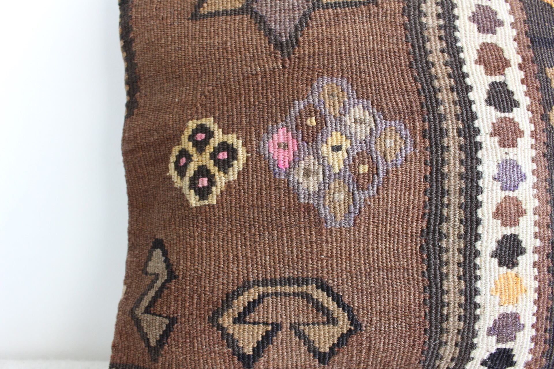 茶系シックなオールドキリムカバー | キリム923