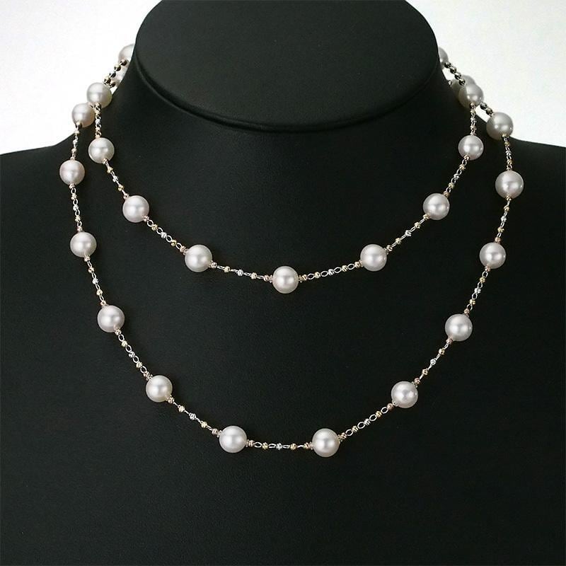 【田崎真珠✨K18WG】ステーションネックレス 調整可 グレー 本真珠 パール タサキ TASAKI K18YG/WG パール/6.8～7.6mm ステーション ネックレス