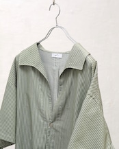 METHO - Open collor flat shirt shortsleeve : Green stripe