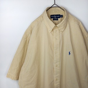 ラルフローレン　シアサッカー　BDシャツ　半袖　刺繍ロゴ　イエロー　L