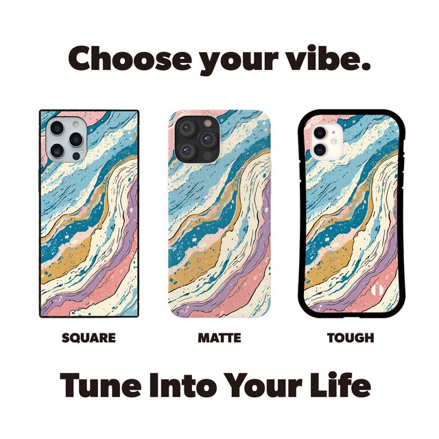 受注生産 iPhoneケース 水色と金色の地層マーブル｜紙マーブリング MARB057C