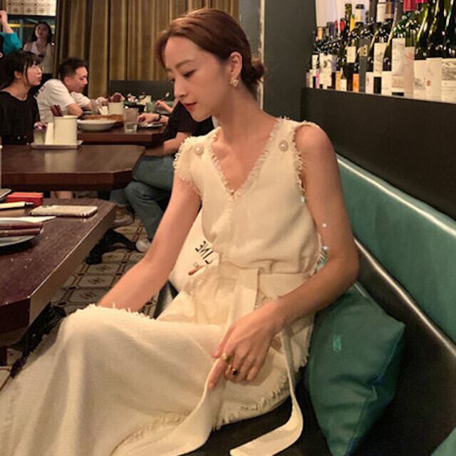 ワンピース レディース ワンピースドレス ロングワンピ ロング丈 マキシ丈 Iライン パーティ ビジュー フリンジ おしゃれ パーティ お呼ばれ ホワイト S/M/L