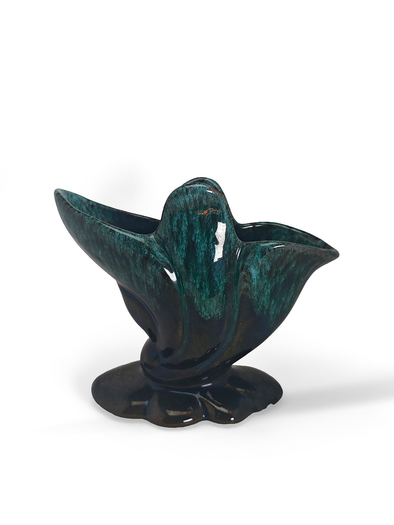 ヴィンテージ雑貨 グリーン系陶器コンポート（脚付き飾り鉢／花器）