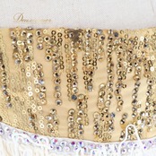 社交ダンス 衣装 Christine Klein Fashion クリスティーネ クライン ラテン ドレス ワンピース フリンジ デモ 競技 ダンス パーティ 発表会 金 白 ホワイト系 ゴールド系 エレガント おしゃれ フロア映え ユニーク デザイン フリンジ装飾 ステージ衣装 派手 豪華 ダンスイベント パフォーマンス