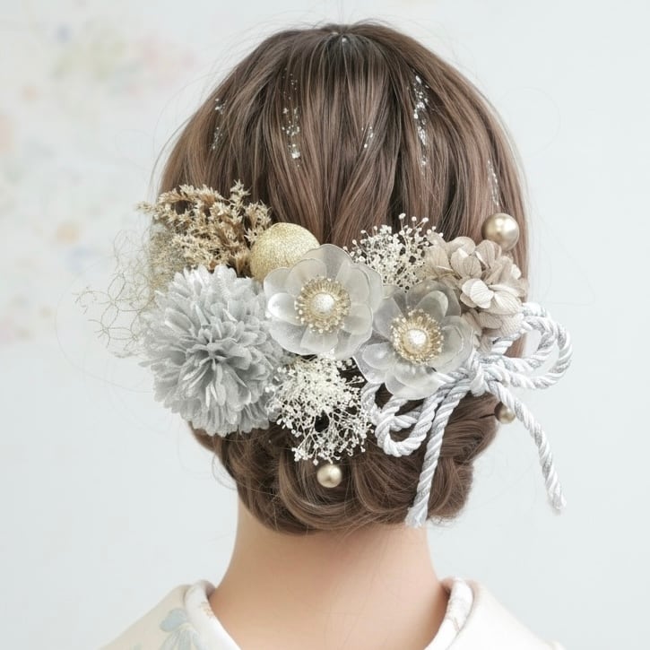 A443 緑 つまみ細工とドライフラワーの髪飾り | Lomeri (ロメリ) お花