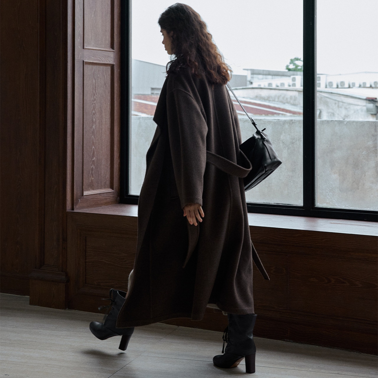 Oversized Wool Blend Drape Coat T3672